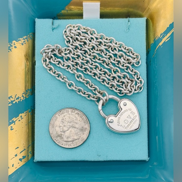 Tiffany & Co Silver Medium RTL Return to Love Retired Heart Lock Necklace 18” - Picture 4 of 5